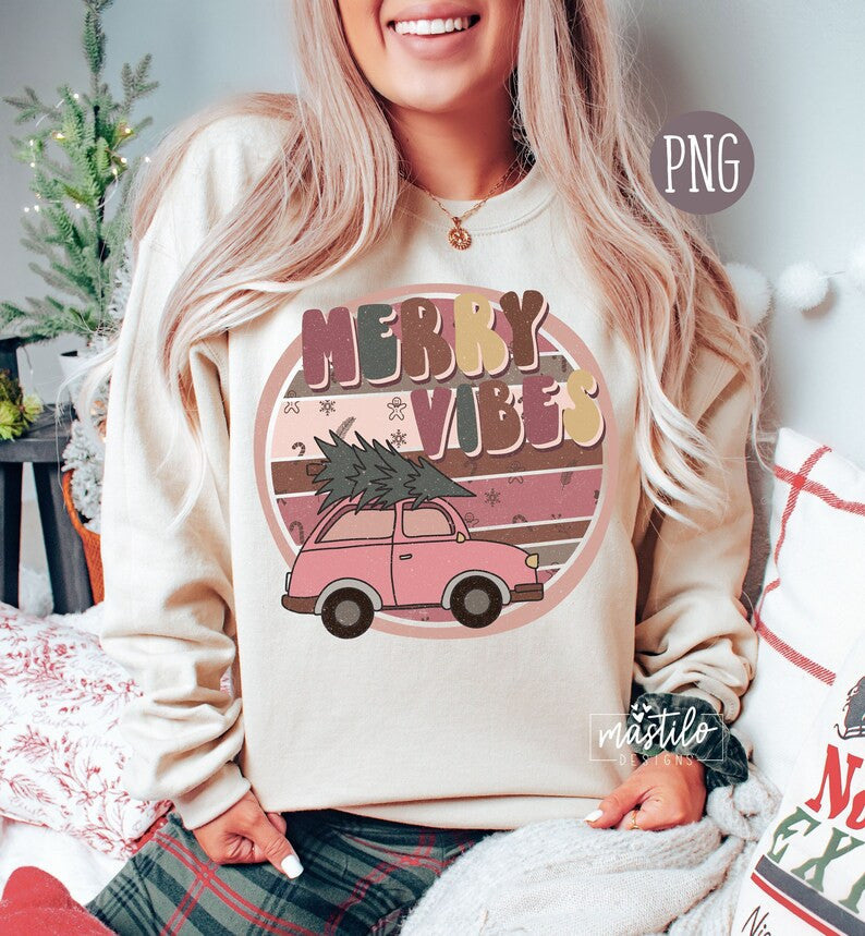 Merry Vibes Png, Retro Christmas Png, Christmas Sublimation Designs