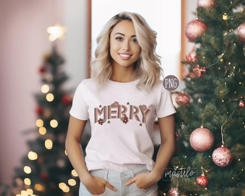 Merry Retro Png, Christmas Sublimation Designs