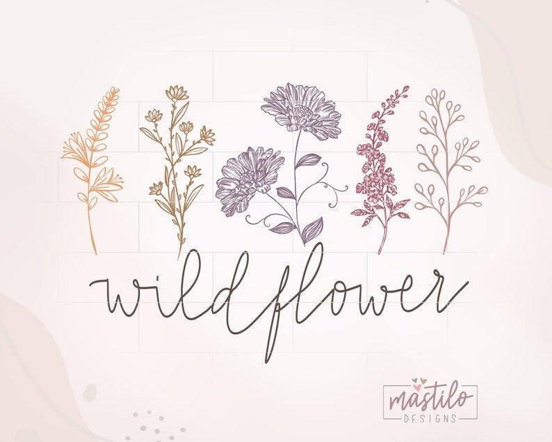 Wildflower Sublimation Design, Wildflower line drawing
