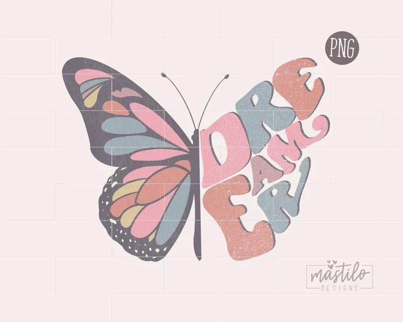 Dreamer Butterfly PNG, Sublimation downloads, Boho png designs