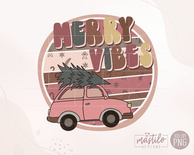 Merry Vibes Png, Retro Christmas Png, Christmas Sublimation Designs