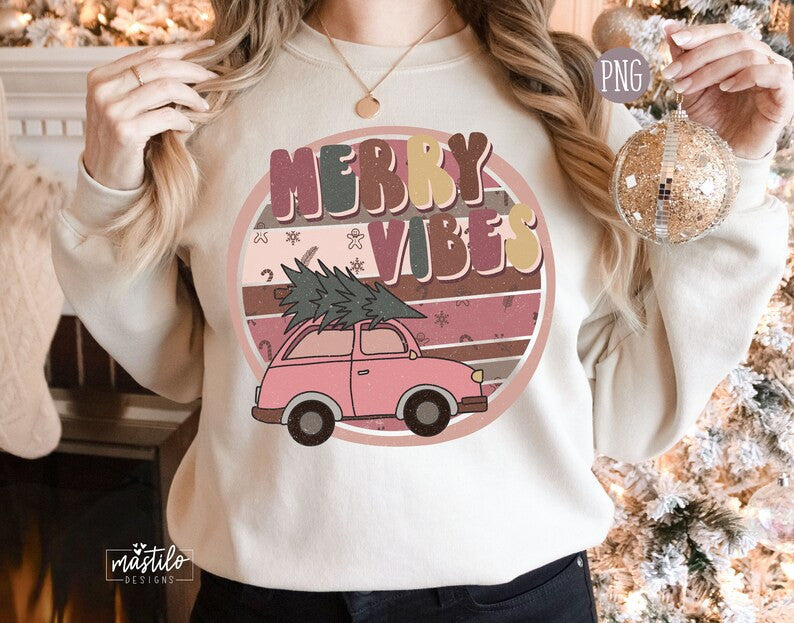 Merry Vibes Png, Retro Christmas Png, Christmas Sublimation Designs