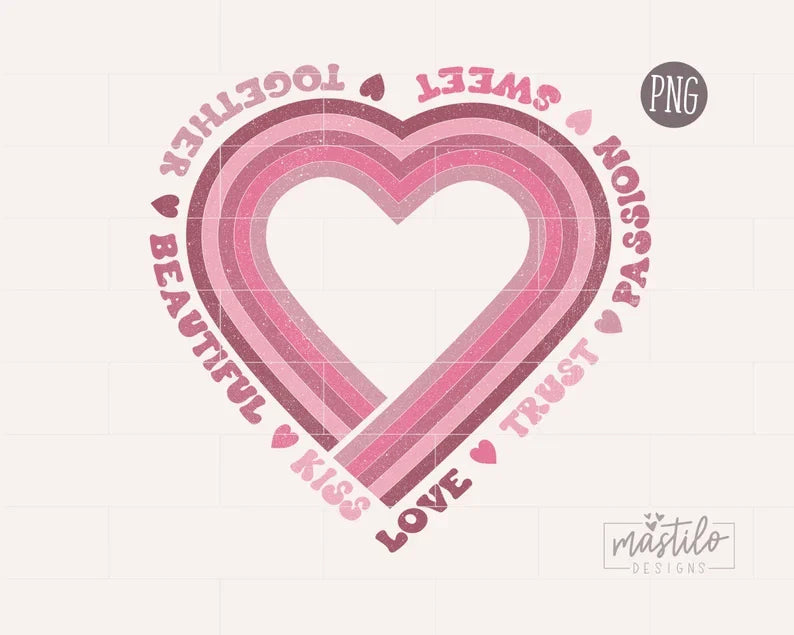 Retro Heart Sublimation Png, Valentines Sublimation Designs, Retro Lines PNG