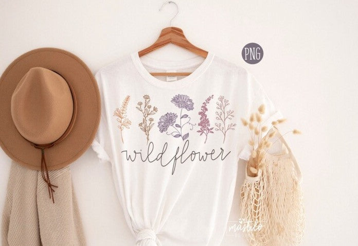 Wildflower Sublimation Design, Wildflower line drawing