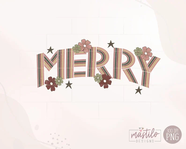 Merry Retro Png, Christmas Sublimation Designs