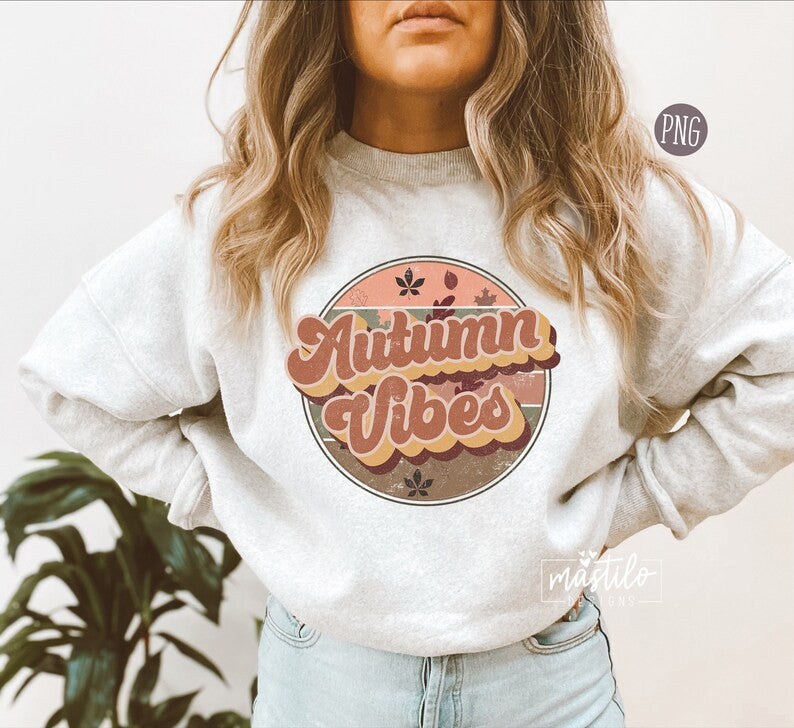 Autumn Vibes Retro Png, Fall Retro Screen Print Designs, Retro Fall Png