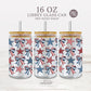 4th of July 16 oz Glass can wrap Png, American Glass can cup wrap, Coquette American Flag
