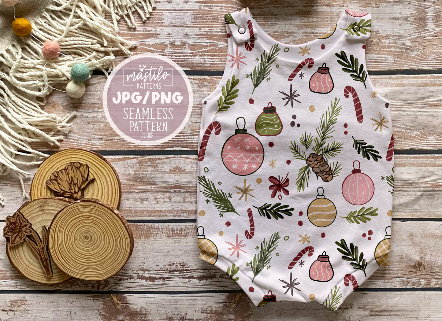 Boho Christmas Doodles Seamless Pattern, Christmas Ornaments Pattern, Seamless Pattern