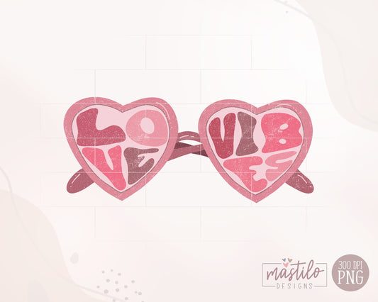Love Vibes PNG, Valentines Png Designs, Retro Sunglasses Png