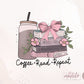 Coffee Read Repeat Coquette Png, Trendy Books png, Pink Books