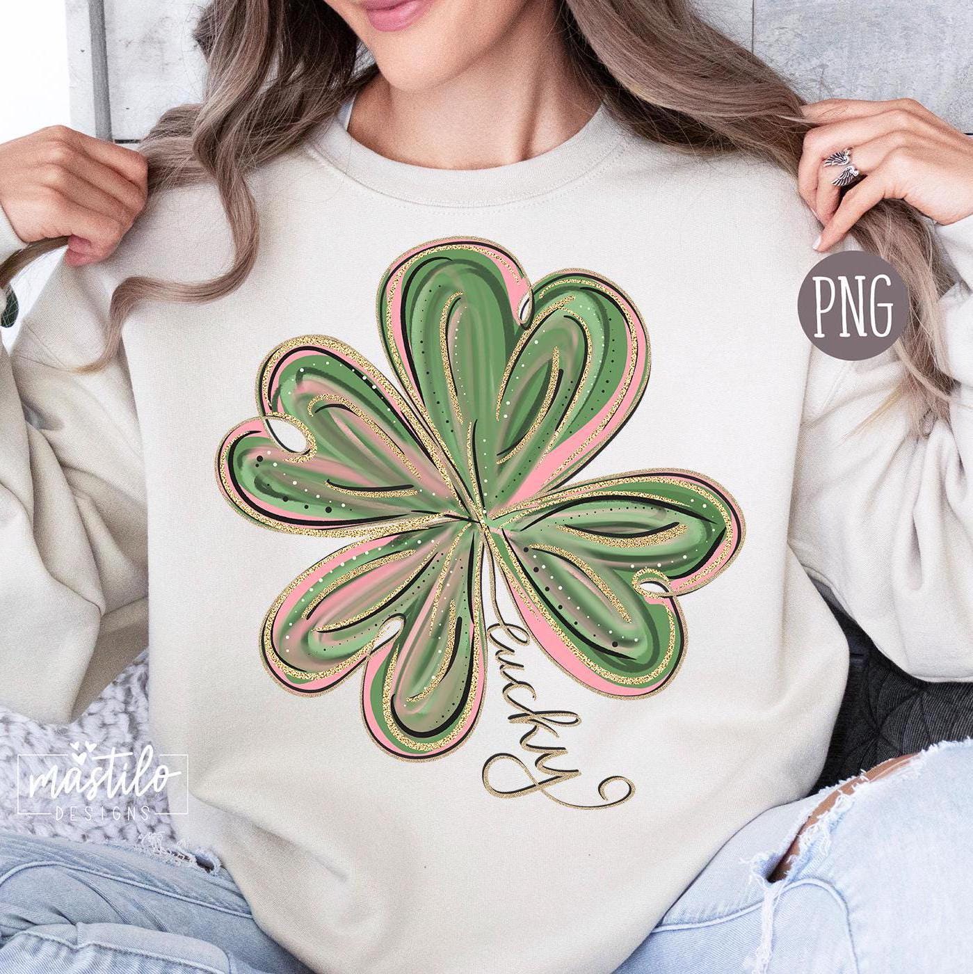 St. Patrick&#39;s Day Glitter Shamrock PNG, Four Leaf Clover Sublimation Design, St. Patty&#39;s Day, Sequin Style Shirt, Tshirt Design, DTF Design