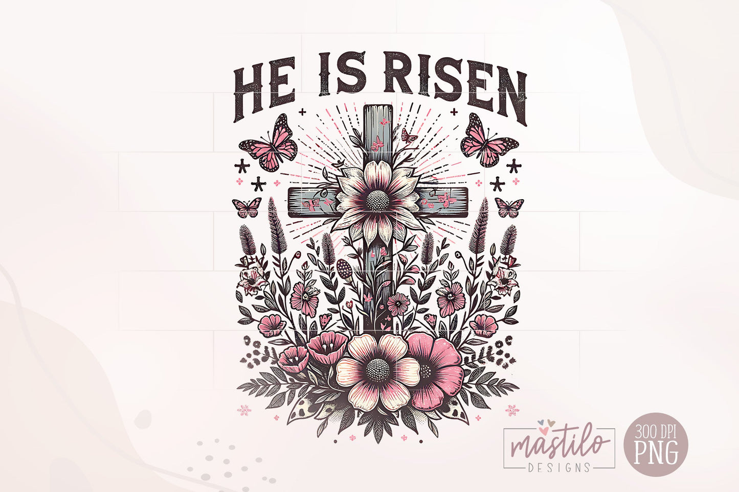 He Is Risen PNG , Easter Cross Clipart, Christian Sublimations, Digital Downloads