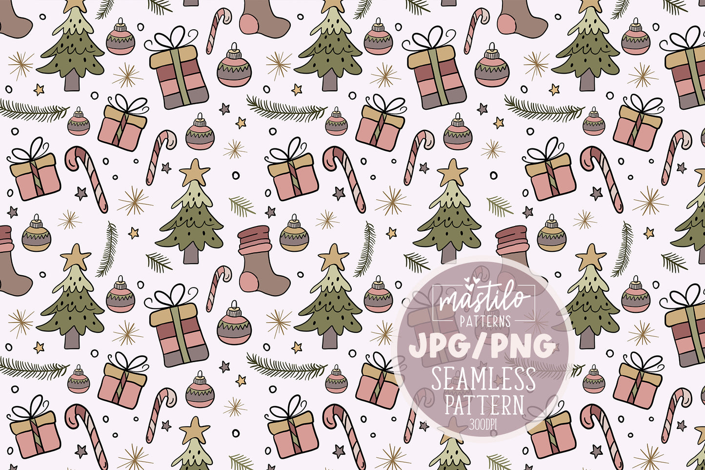 Christmas Seamless Pattern, Christmas Ornaments Seamless Pattern, Boho Sublimations