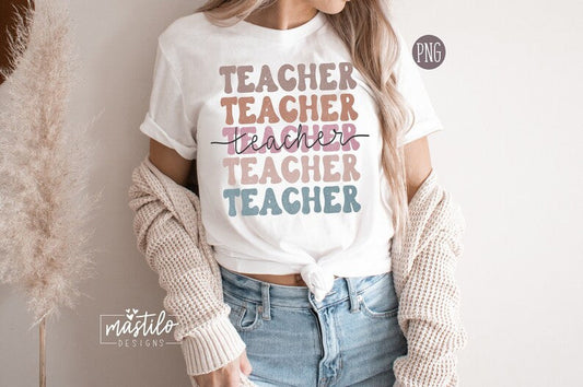 Teacher Boho Distressed Stacked png, Sublimation designs