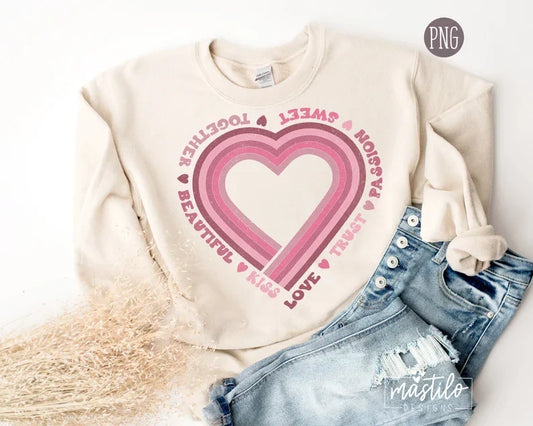 Retro Heart Sublimation Png, Valentines Sublimation Designs, Retro Lines PNG