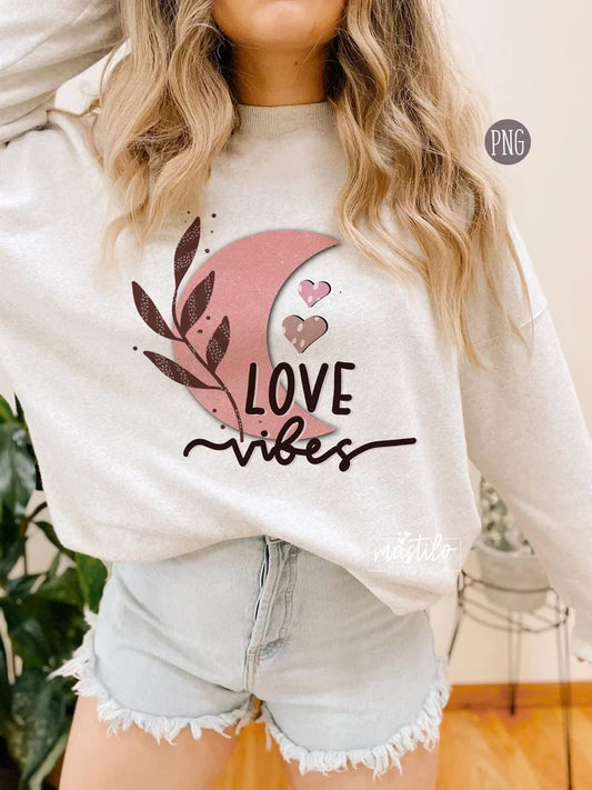 Valentines PNG, Love Vibes Sublimation Design, Modern Boho Valentine, Love PNG