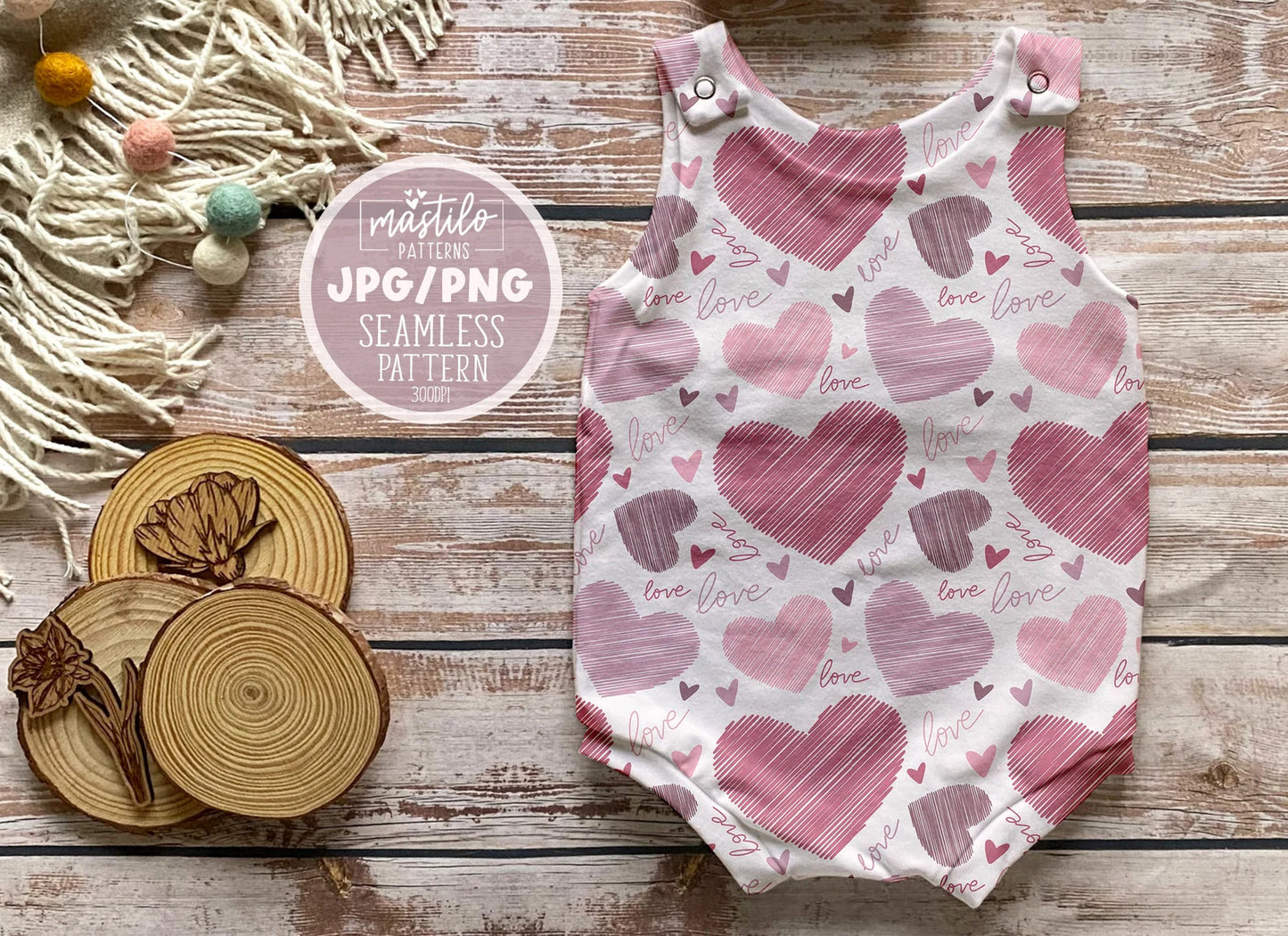 Scribble Hearts Seamless Pattern, Valentine Hearts repeat pattern