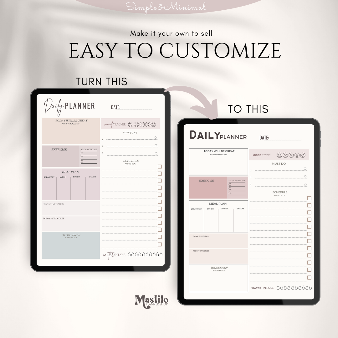 PLR, Daily Planner Page, Daily Planner Plr, Simple Minimalist Plr