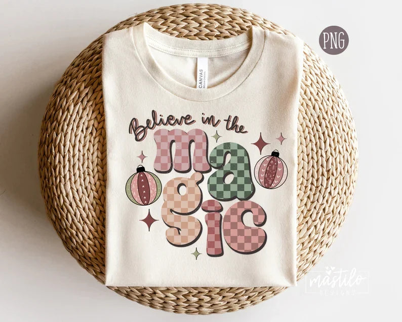 Believe In the Magic Retro Boho Distressed Christmas png