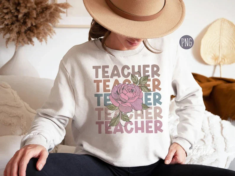 Teacher Stacked png, Floral Teacher Sublimation designs