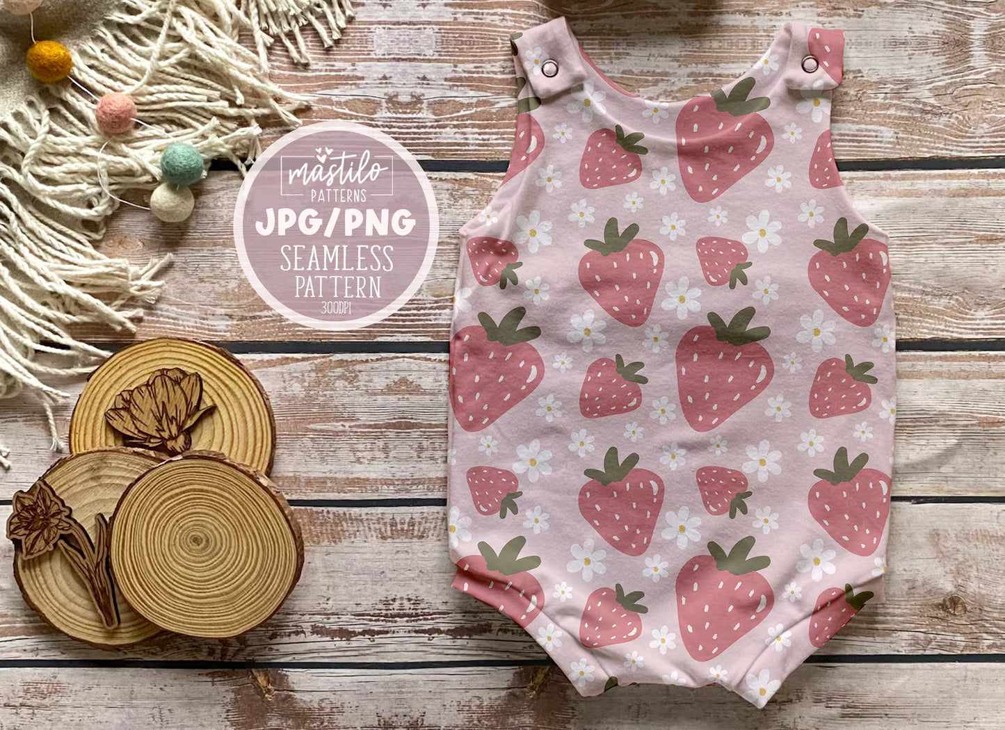 Strawberry Seamless Pattern, Retro Seamless Pattern, Summer Fabric Design