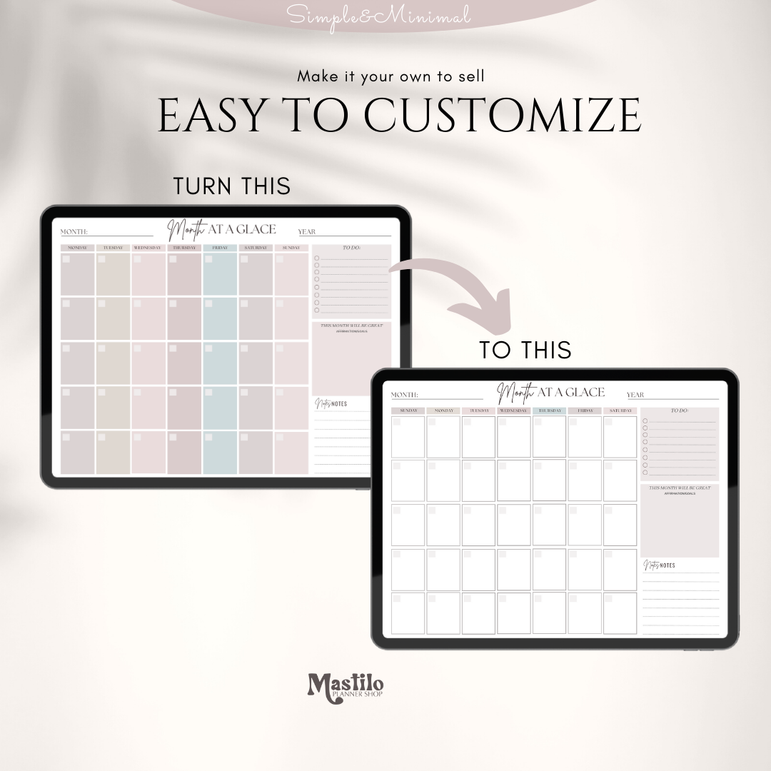 PLR, Monthly Planner, Monthly Template, Monthly Planner Page Resell Rights