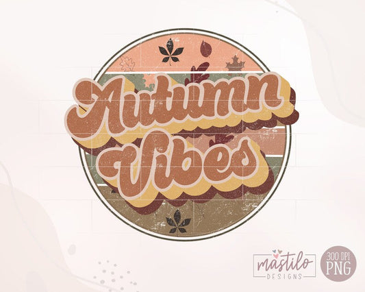 Autumn Vibes Retro Png, Fall Retro Screen Print Designs, Retro Fall Png