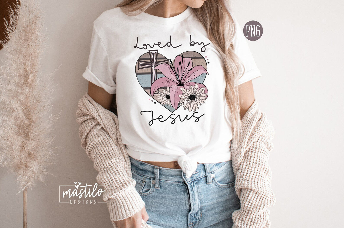Jesus Png, Christian Png, Loved by Jesus Png, Floral Cross Png