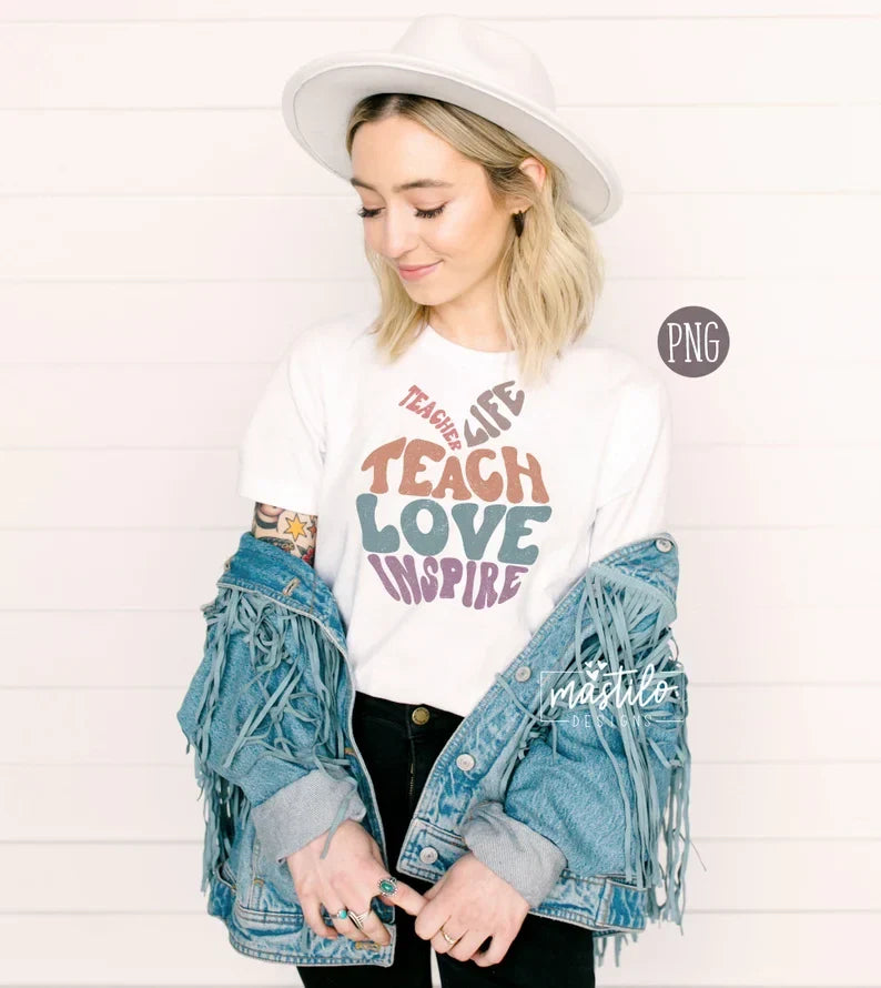 Teacher Sublimation Designs, Retro Teacher Png, Teach Love Inspire PNG