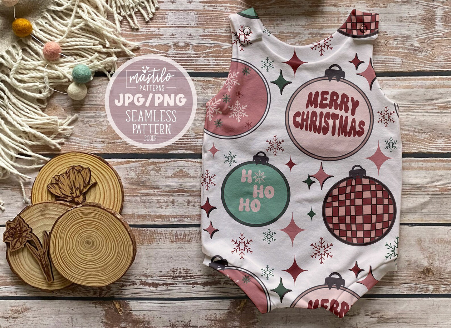 Retro Christmas Ornaments Seamless Pattern, Christmas Sublimation Pattern