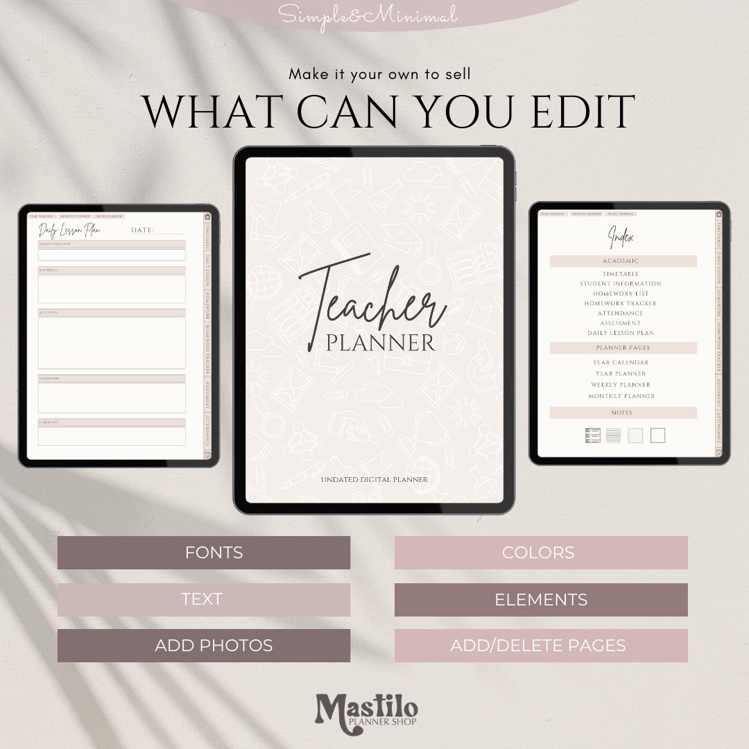 Teacher Planner, PLR Digital Planner, Editable Canva Planner Template, PLR