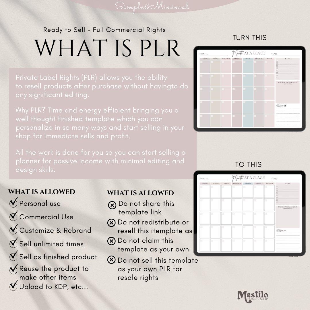 PLR, Monthly Planner, Monthly Template, Monthly Planner Page Resell Rights