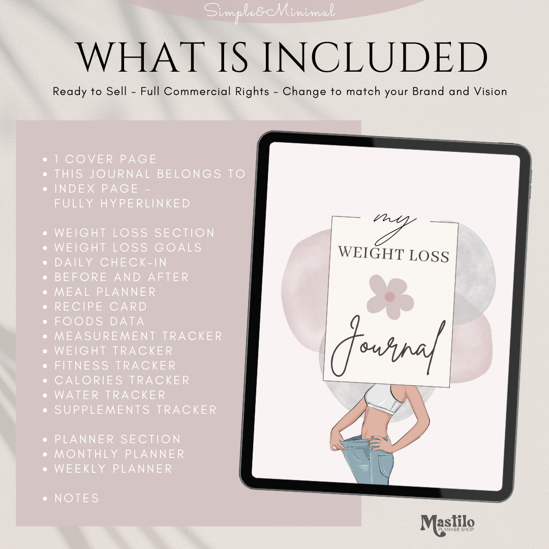 PLR Weight Loss Journal, Plr Fitness Journal, Editable Canva Journal Template