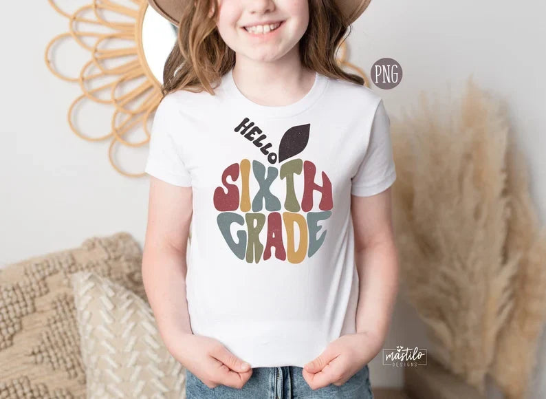 Hello Sixth Grade Png, Retro Back To School Png, Back to School Sublimation Desi