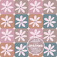 Retro Daisy Checker Seamless Pattern, Multi Color Checker Seamless