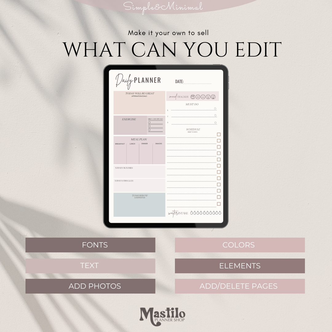 PLR, Daily Planner Page, Daily Planner Plr, Simple Minimalist Plr