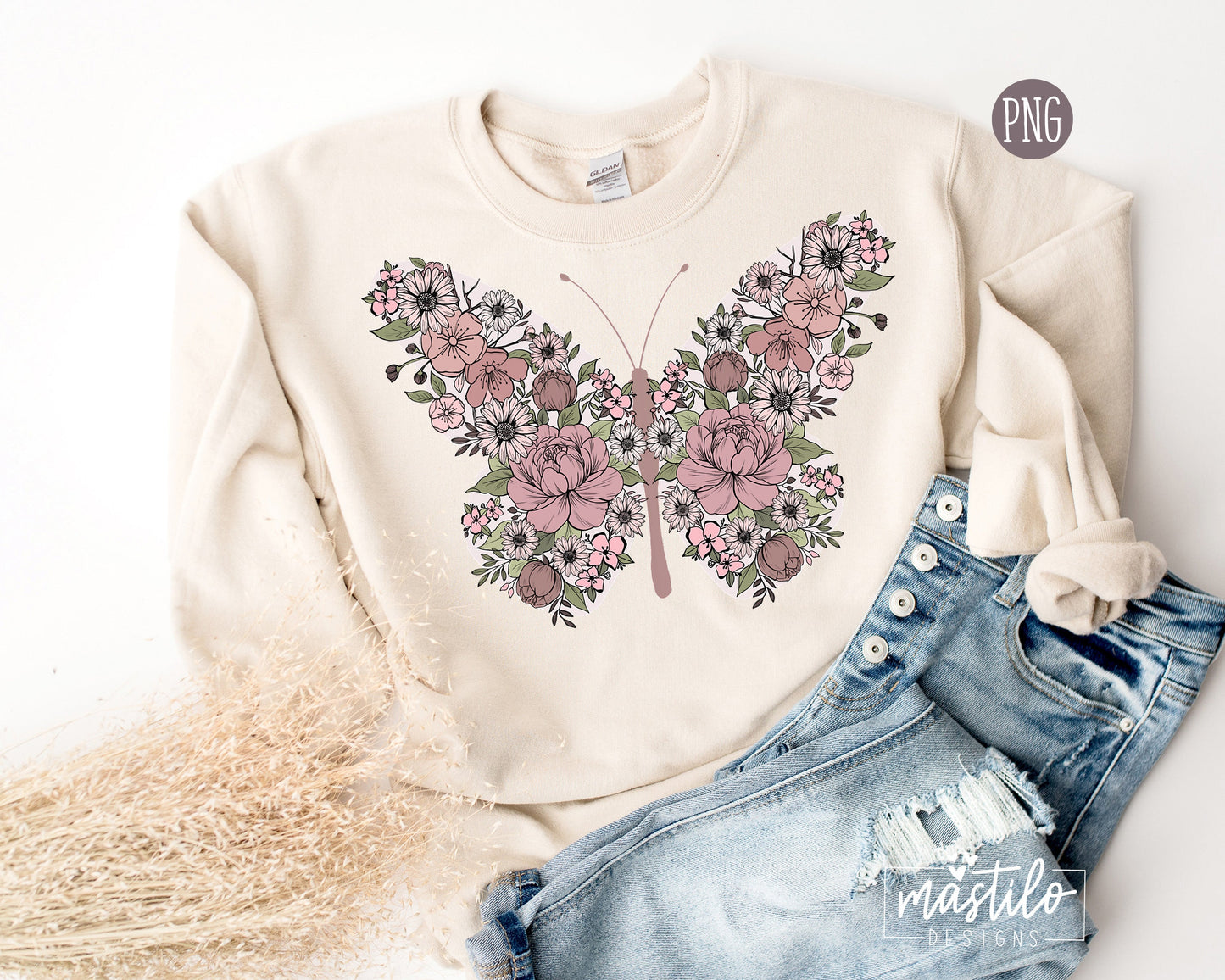 Boho Floral Butterfly Png