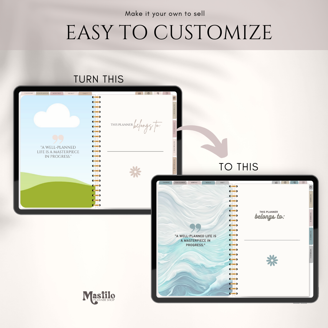 PLR Digital Planner, Editable Canva Planner Template, Hyperlinked PLR