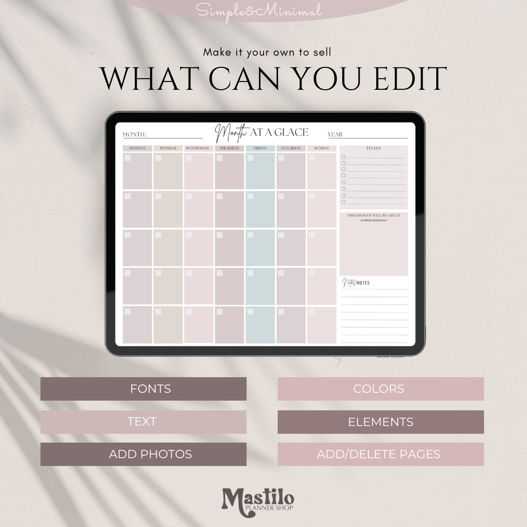 PLR, Monthly Planner, Monthly Template, Monthly Planner Page Resell Rights