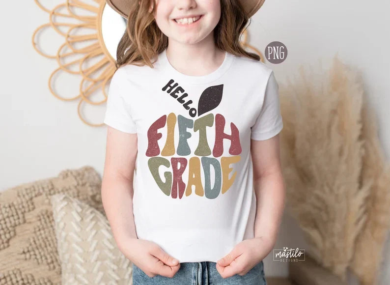 Hello Fifth Grade T-shirt Sublimation Png, Retro School Png