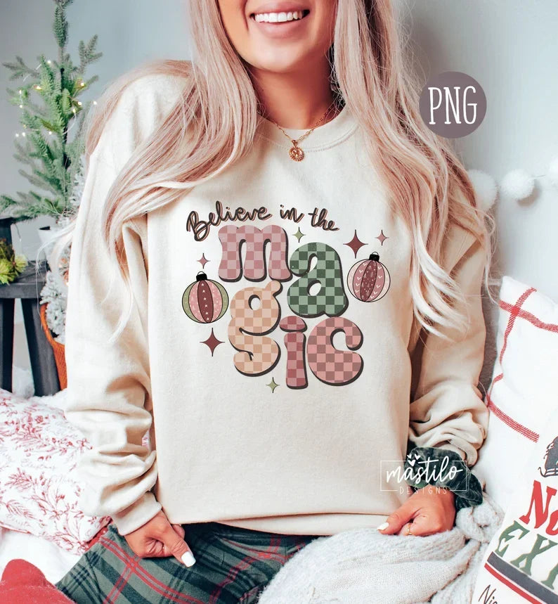Believe In the Magic Retro Boho Distressed Christmas png