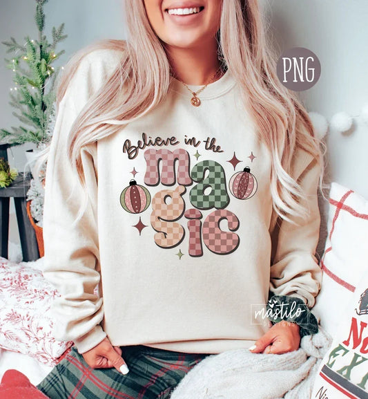 Believe In the Magic Retro Boho Distressed Christmas png