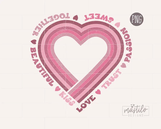 Retro Heart Sublimation Png, Valentines Sublimation Designs, Retro Lines PNG