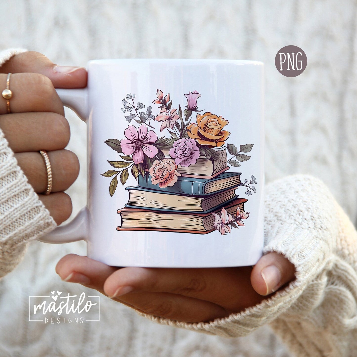 Book Stack with Flowers Sublimation Design, Floral Books Png, Boho Sublimations