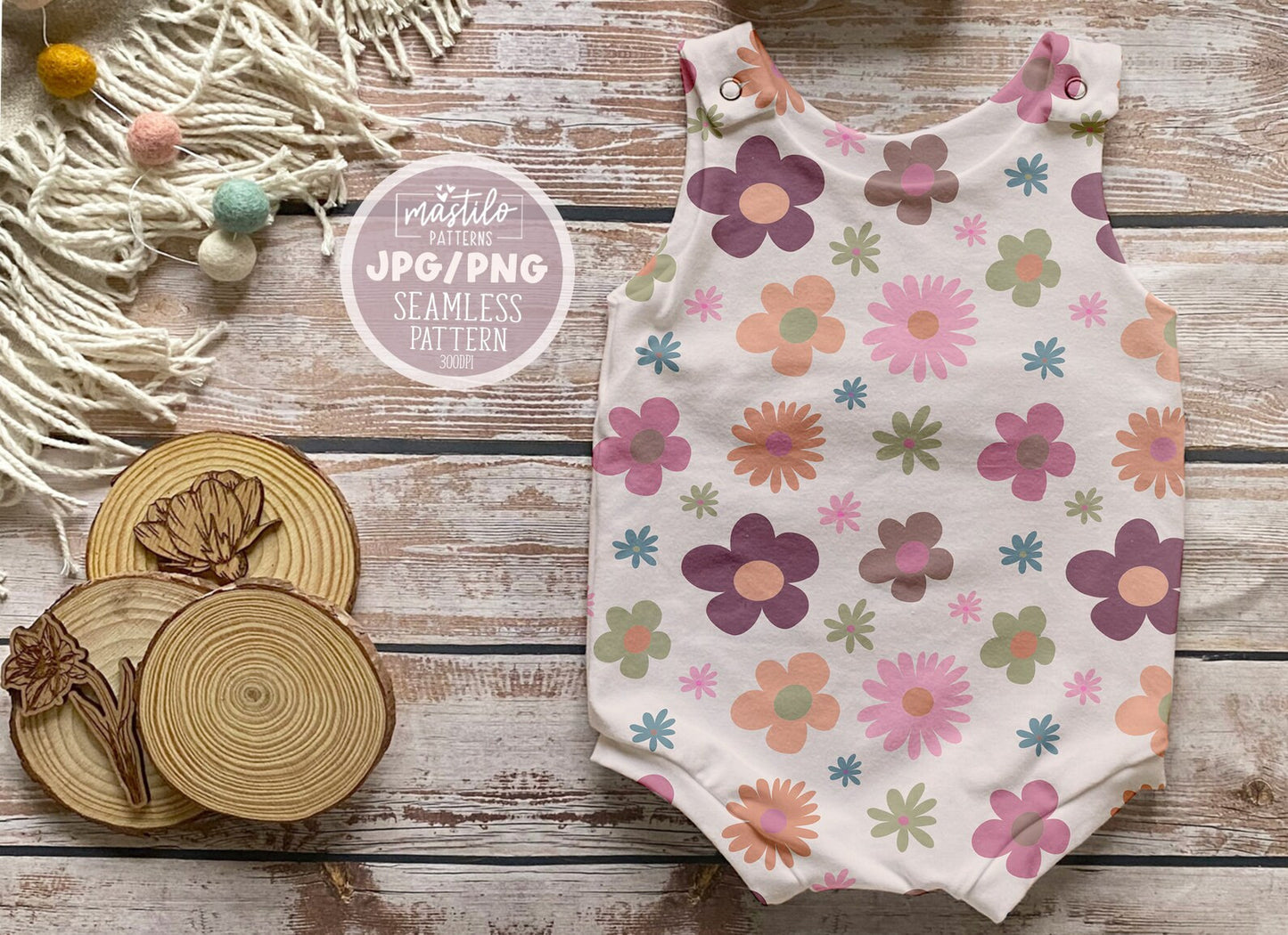 Groovy Flowers, Retro Sublimations, Retro PNG Pattern, Flower Sublimation