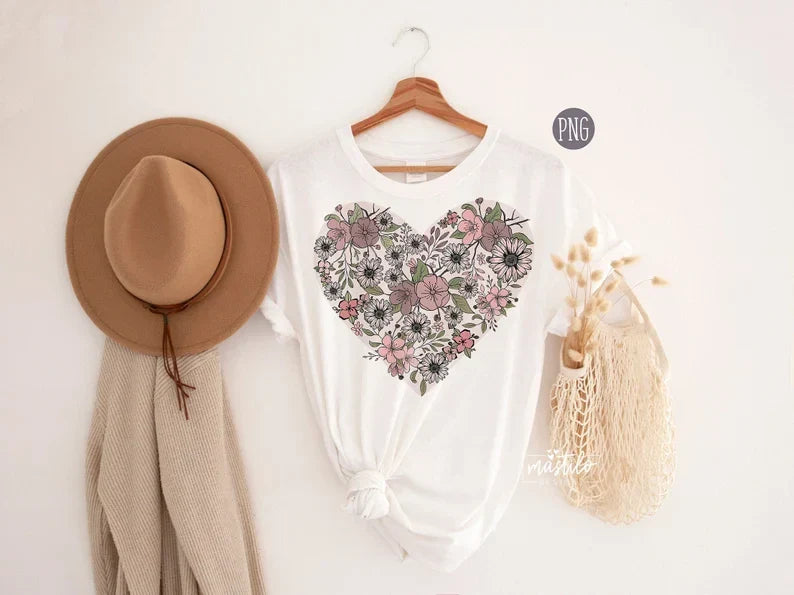 Boho Floral Heart Png