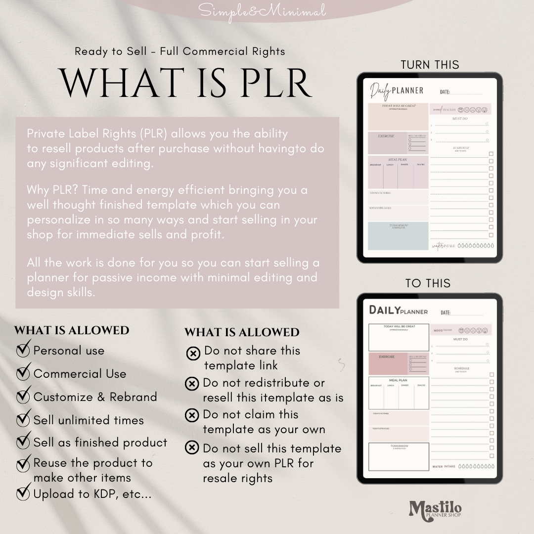 PLR, Daily Planner Page, Daily Planner Plr, Simple Minimalist Plr