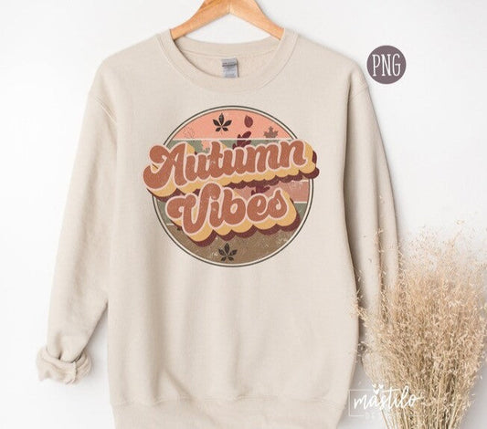 Autumn Vibes Retro Png, Fall Retro Screen Print Designs, Retro Fall Png