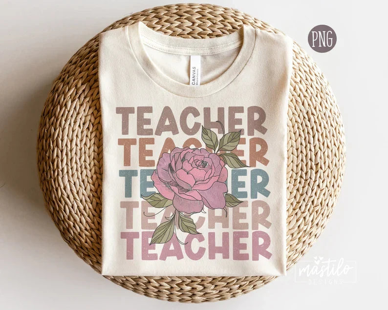 Teacher Stacked png, Floral Teacher Sublimation designs