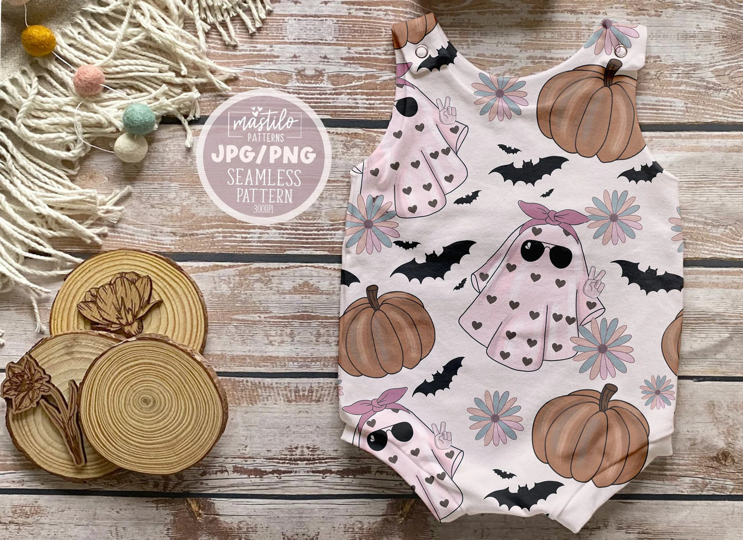 Groovy Ghost Halloween, Halloween Seamless Pattern, Halloween Fabric Pattern